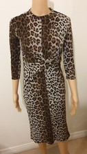 BERSHKA LEOPARD KNIT BROWN BLACK KNOT TWIST FRONT 3 QUARTER SLEEVE MIDI DRESS