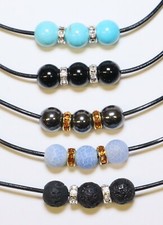 Beaded Leather Necklace Cord Choker Surfer with Silver Lobster clasp- Unisex USA