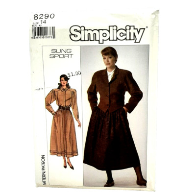 Simplicity 8290 VTG Semi-Fitted Jacket Skirt Blouse Sz 14 Modest Pattern UC FF