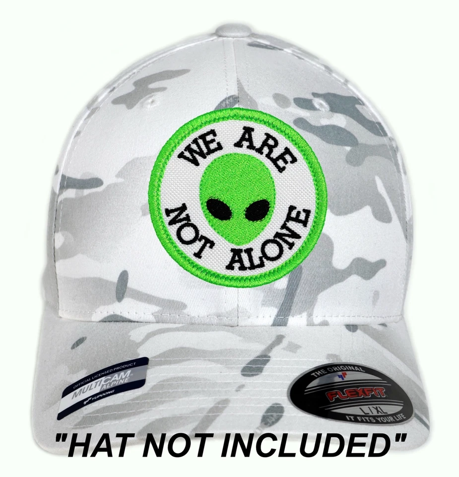Alien Head We are not Alone Embroidered Patch White/Neon Green Iron-On Sew-On - Image 2 of 2