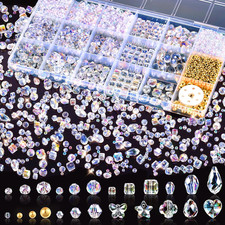 2000 Pcs Crystal Glass Beads for Jewelry Making, 24 Styles 3-15Mm Assorted Face