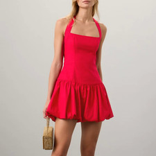 Reformation Red Bubble Hem Mini Dress SIZE 6 Cocktail Party Halter Designer $218
