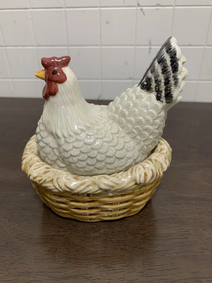 Olla de mermelada de azúcar Sakura Oneida negra blanca de gallina de campo pollo en nido Foto 3 de 4