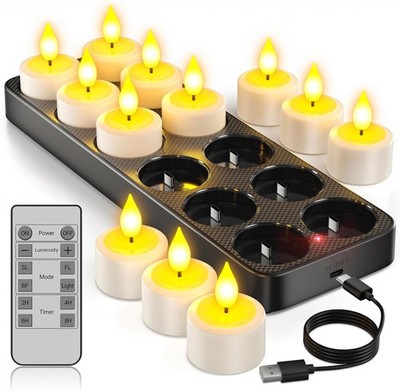 LED Teelichter 12 Stück Timer flammenlos Kerzen Deko Hochzeit batteriebetrieben