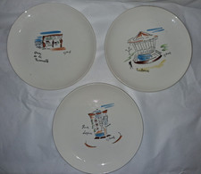 Lot de 6 assiettes anciennes SALINS France – décor “Promenade à Paris” – faïence