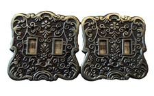 Two Double Vtg Light Switch Covers Ornate Floral