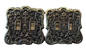 Two Double Vtg Light Switch Covers Ornate Floral 