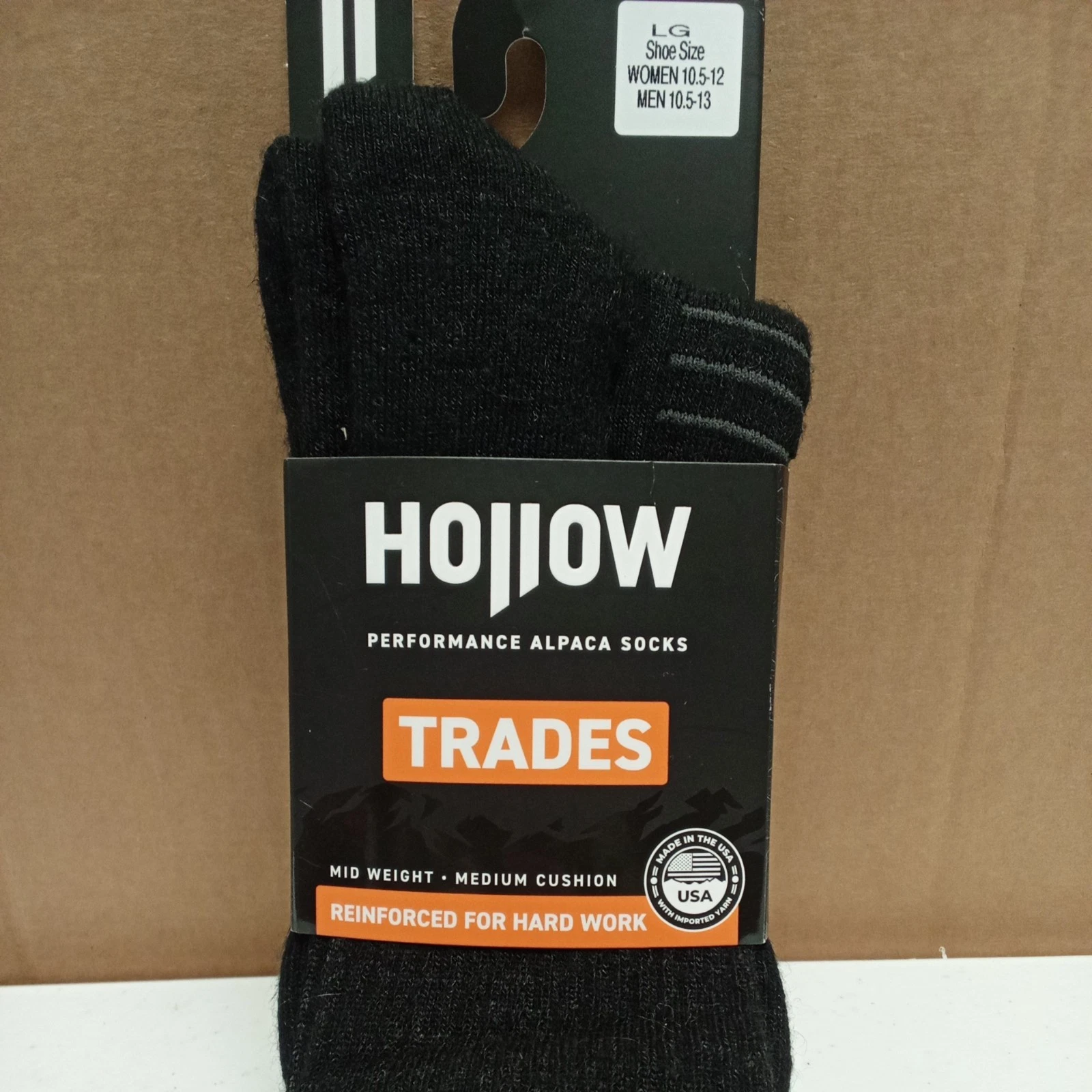 Hollow Performance Alpaca Trades Socks Unisex Size Large Black Mid Calf