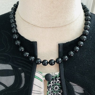 60s Black Beaded Necklace Pull Apart Pop It Beads 19  Vintage Layered Jewelry
