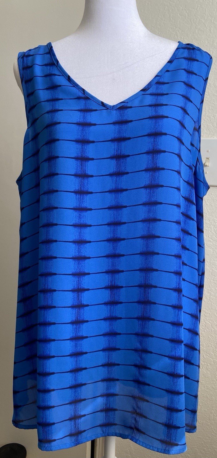 Apt.9 Blue Black Striped V-Neck Pullover Tank Top Women's XL Sleeveless
