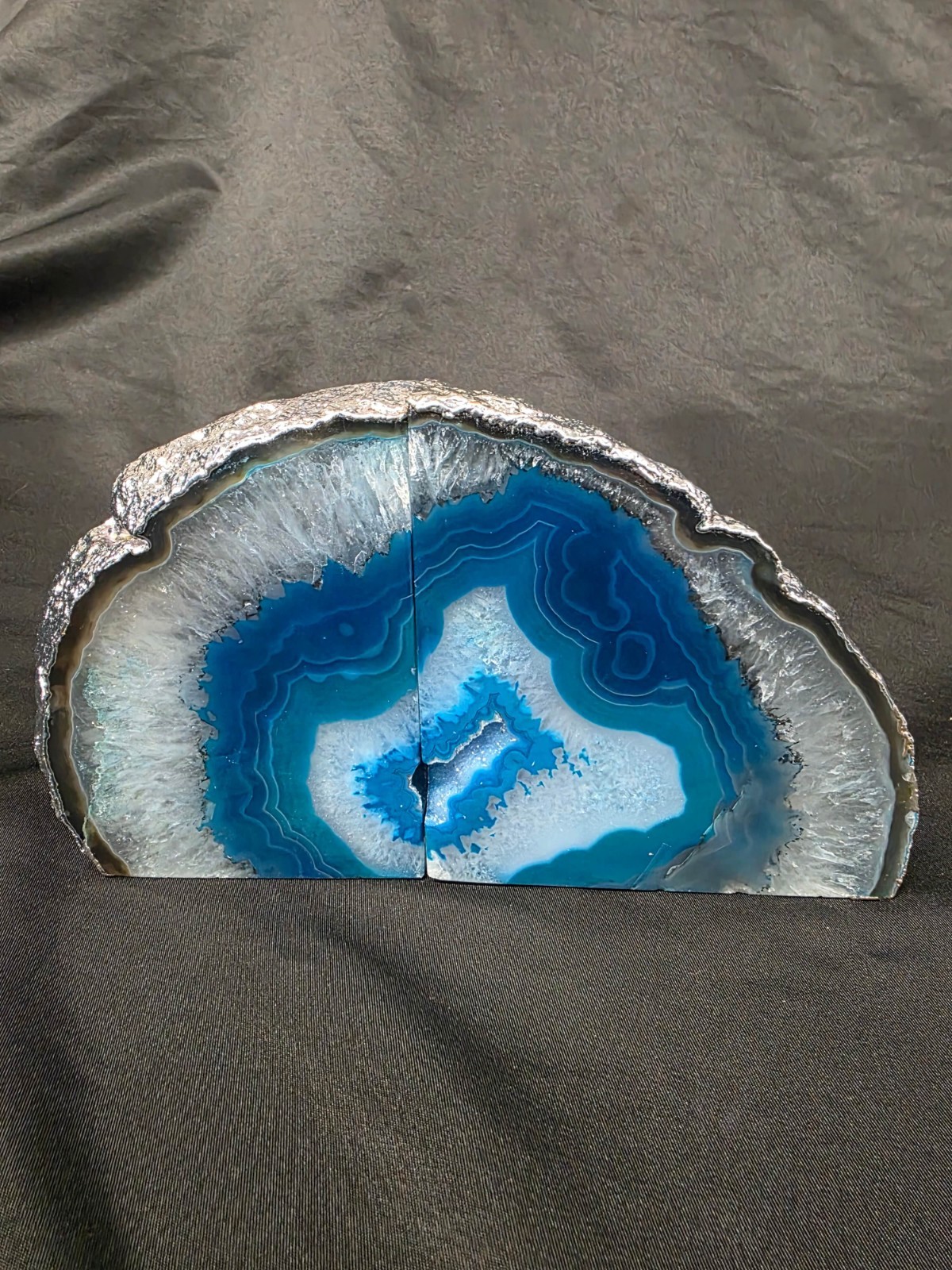 Teal Agate Silver Edge Quartz Premium Bookends 1 Ornament Handpicked