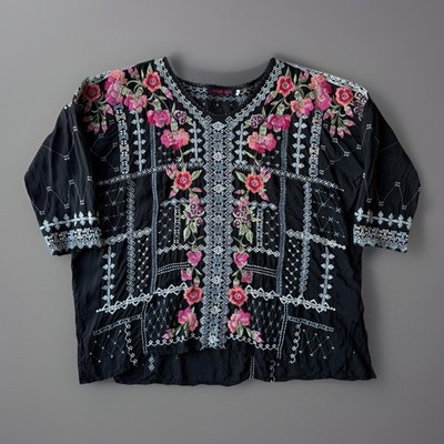 Johnny Was Embroidered Blouse Women's Small Multicolor Carnation Tunic Rayon