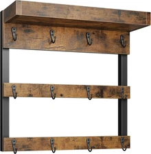 Coffee Mug Rack Wall Mounted, Rustic Wood Cups Rack with 12 Hooks and Storage Sh