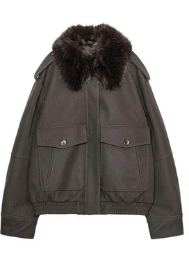 Zara Wildlederjacke braun Damen mit abnehmbaren Fell Gr. M - Bild 1 von 4