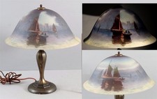 Antique Signed G Durand PAIRPOINT Reversed Painted Glass Sailboats Table Lamp