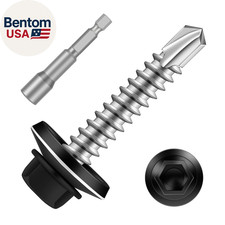  10 X 1-1/2" Zinc Plated Steel Self Drilling Roofing Screws, Hex Head Self Tappi