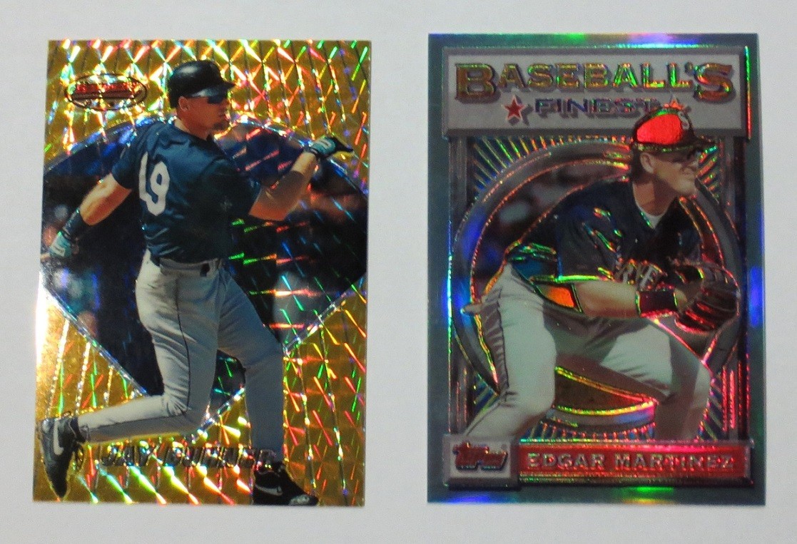 1993 TOPPS FINEST REFRACTOR EDGAR MARTINEZ + 1996 ATOMIC REFRACTOR JAY BUHNER