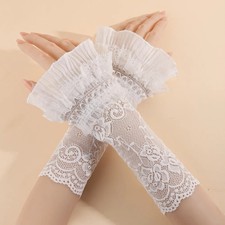 Elegant Long Lace Cuff With Ruffles White Black Fake Cuff Embroidery Arm Sleeves
