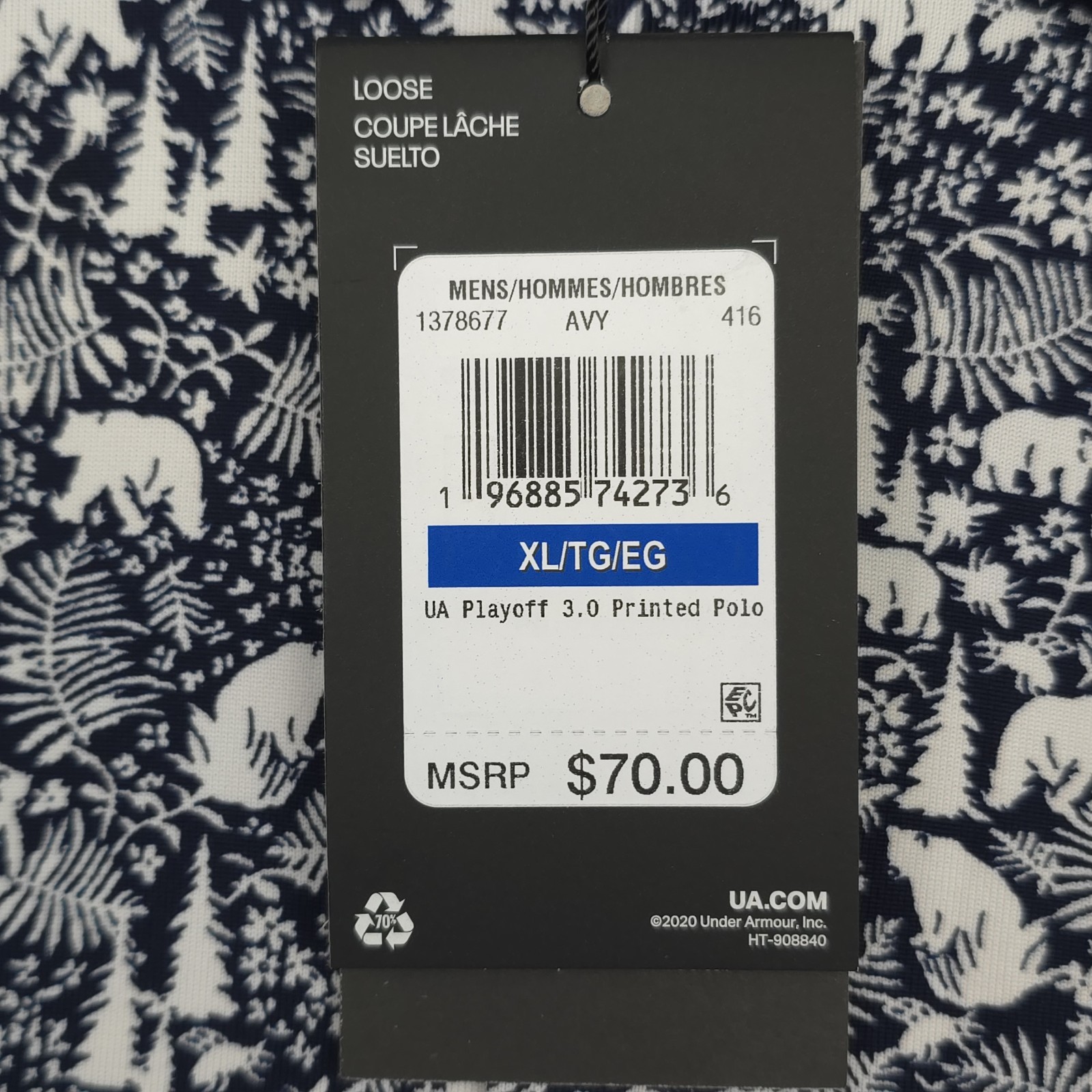 Under Armour UA Men's Playoff 3 Blue Bear Forest Printed Polo Shirt Size XL NWT thumbnail 7