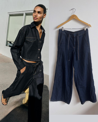 Zara Z1975 High Rise Jogger Wide Leg Jeans Blue Size M