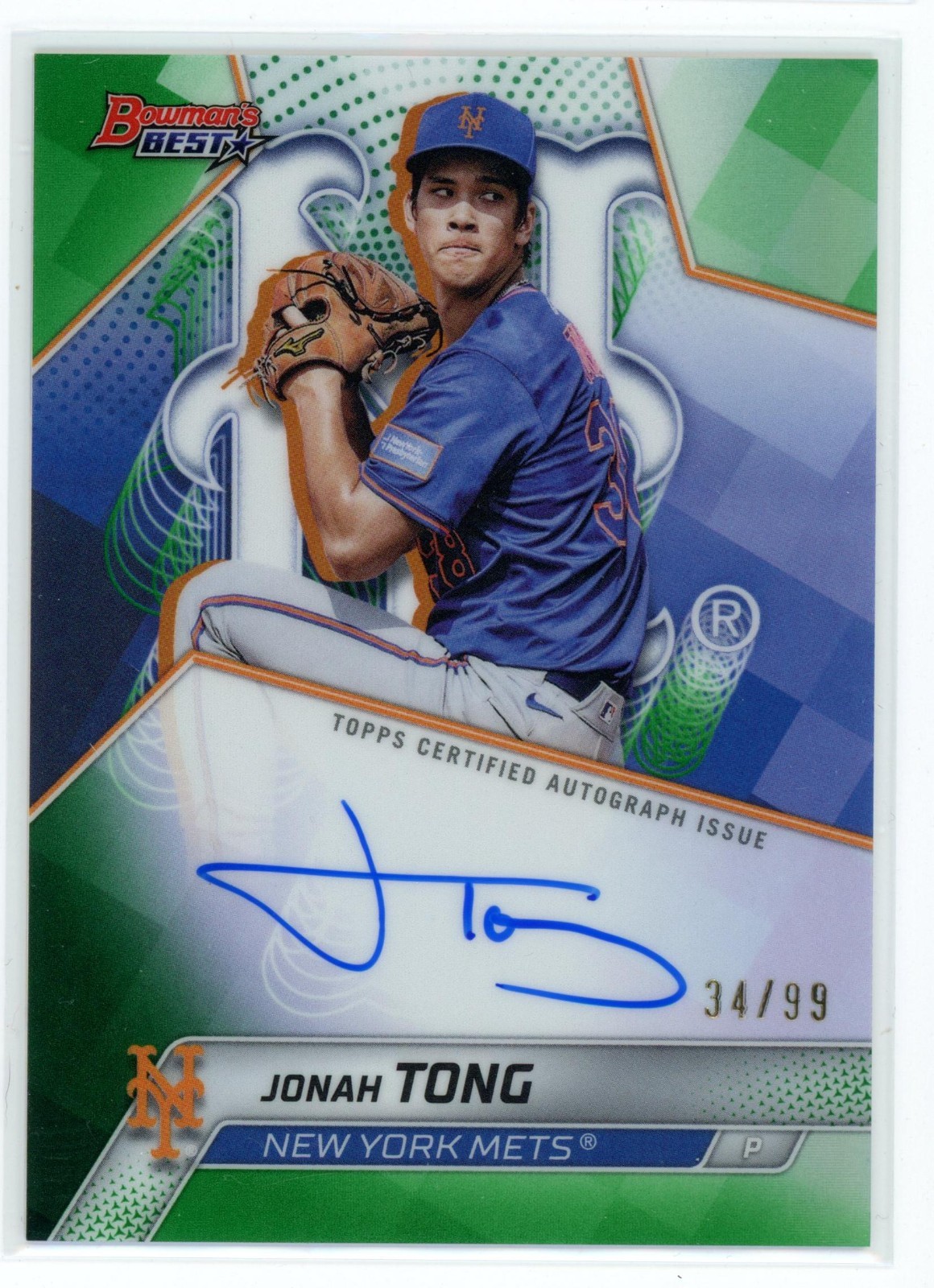 Jonah Tong 2025 Bowman's Best Prospect Auto Green Refractor #/99 Mets #B25-JTO