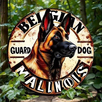 Schild Blechschild rund Malinois Guard Dog Fenster Tür  Warnschild Schutzhund