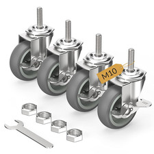 Heavy Duty 75mm Castor Wheels with Brakes - Set of 4 Locking Furniture Casters