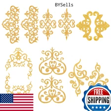 NBEADS 12 Pcs Gold Flower Embroidery Iron On Sew On Patches Applique 6 Styles