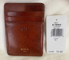 Bosca Leather Deluxe Front Pocket Wallet Amber 78-27 MSRP 75 NWT Monogram TKR