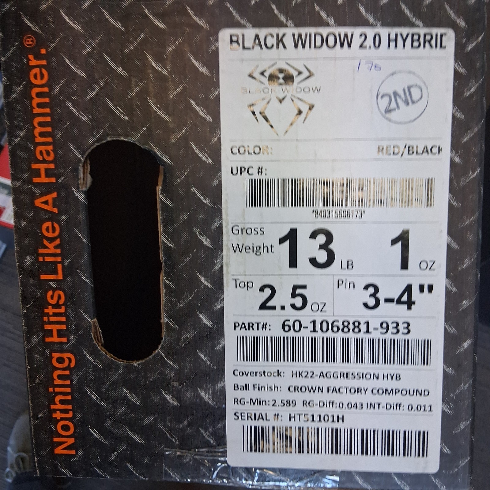 Hammer Black Widow 2.0 Hybrid  bowling ball 13 LB    new in box    #101