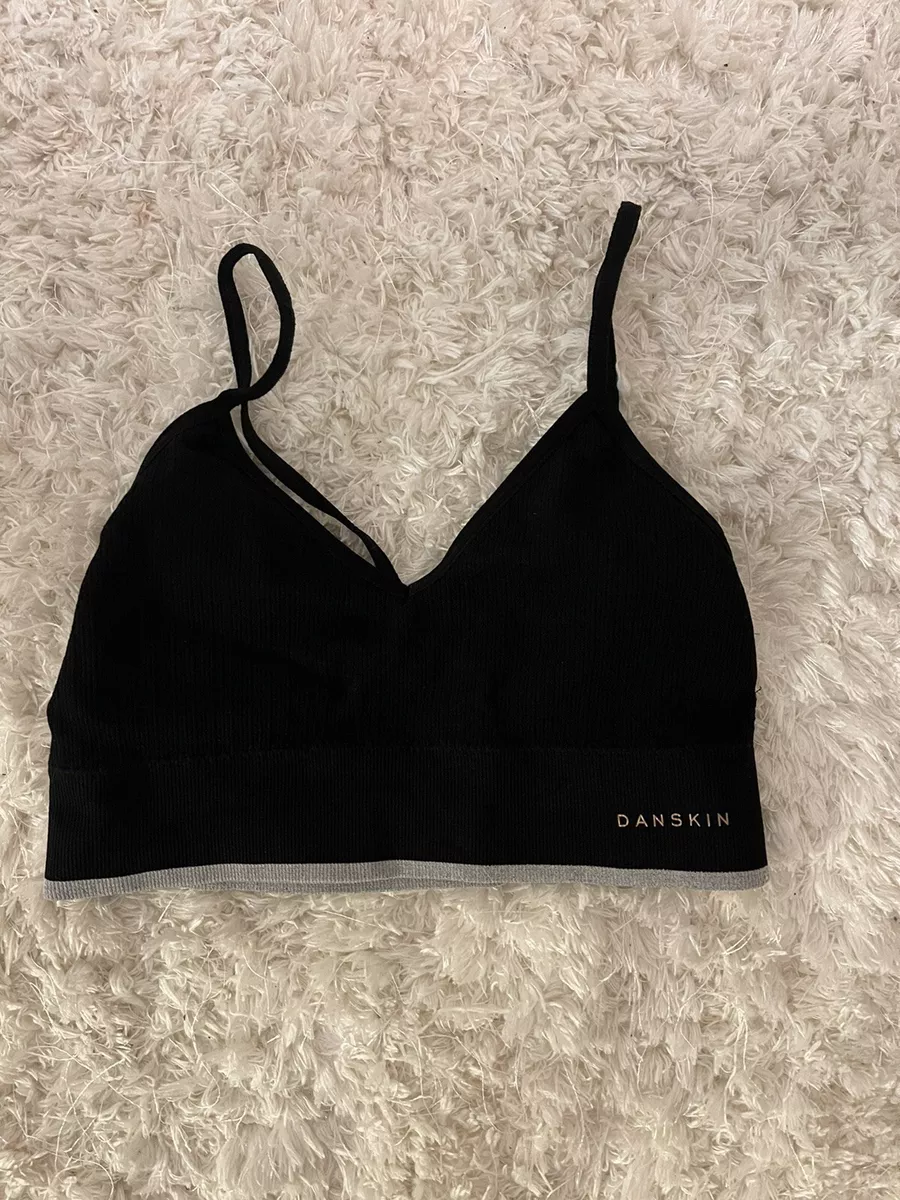 danskin ribbed Black crop top bralette sports bra workout top S