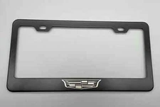 Laser Engraved stainless steel fit Cadillac Black LICENSE PLATE FRAME 
