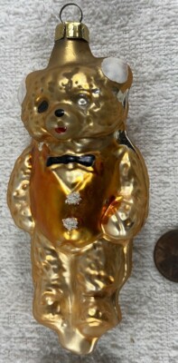 Vintage Christmas Mercury Glass Ornament Teddy Bear 4 1/2 