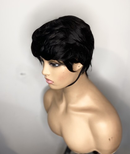 Short 100% Brazilian Human hair Pixie Wig Non lace wavy - Picture 3 of 4