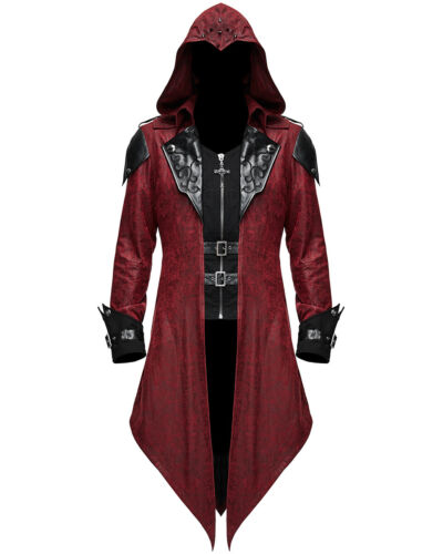 Devil Fashion Mens Gothic Hooded Jacket Coat Red Black Dieselpunk Assassin Creed - 第 1/9 張圖片