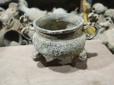 China Copper Two dragon ears and three feet Ding,Old Bronze Be unearthed