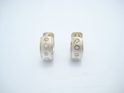 Sterling Silver Round CZ Circle Dot Pattern Hoop Huggie Earrings