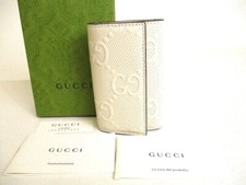 Authentic GUCCI GG embossed White Leather 6 Pics Key Case 9364