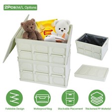 2PCS Collapsible Storage Bins with Lids Plastic Containers Stackable Storage Box