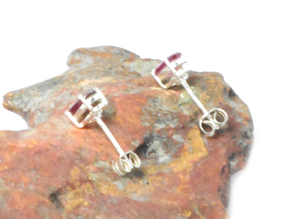 Oval Pink RUBY Sterling  Silver  925 Gemstone Stud Earrings -  5 x 7 mm - Image 4 of 4