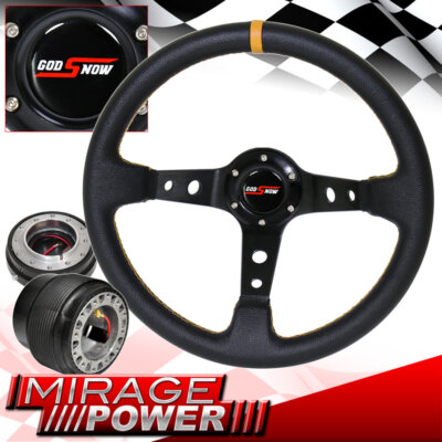 For 94-99 Eclipse + Black Steering Wheel Yellow Stitch Type R + Quick Release
