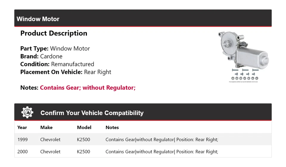 Задний правый кардон для оконного двигателя Chevrolet K2500 1999-2000 годов выпуска - Изображение 2 из 4