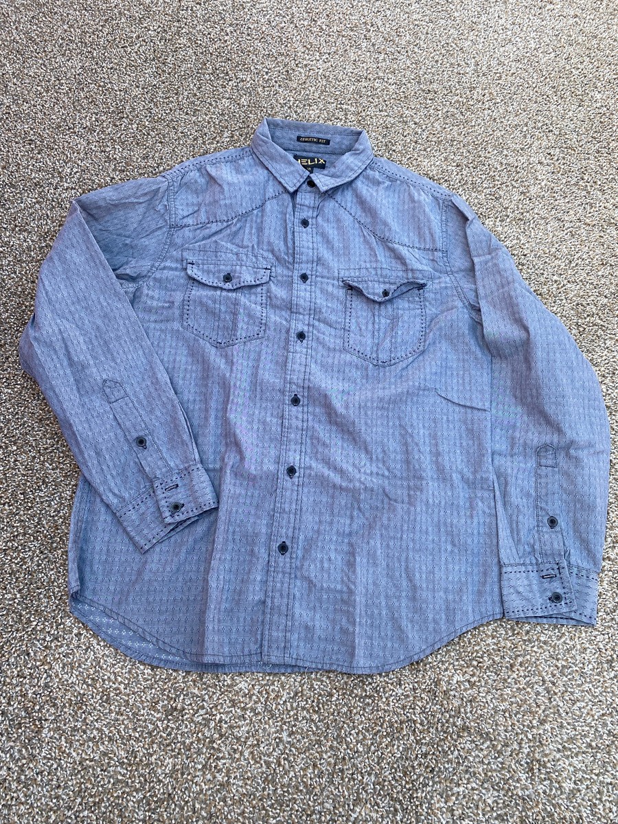 Helix Shirt Mens M Gray Polka Dot Long Sleeve Button Up Slim Fit