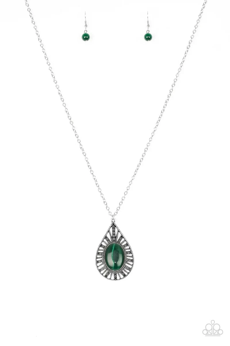 Paparazzi Necklace Total Tranquility Green Moonstone Teardrop Ornate