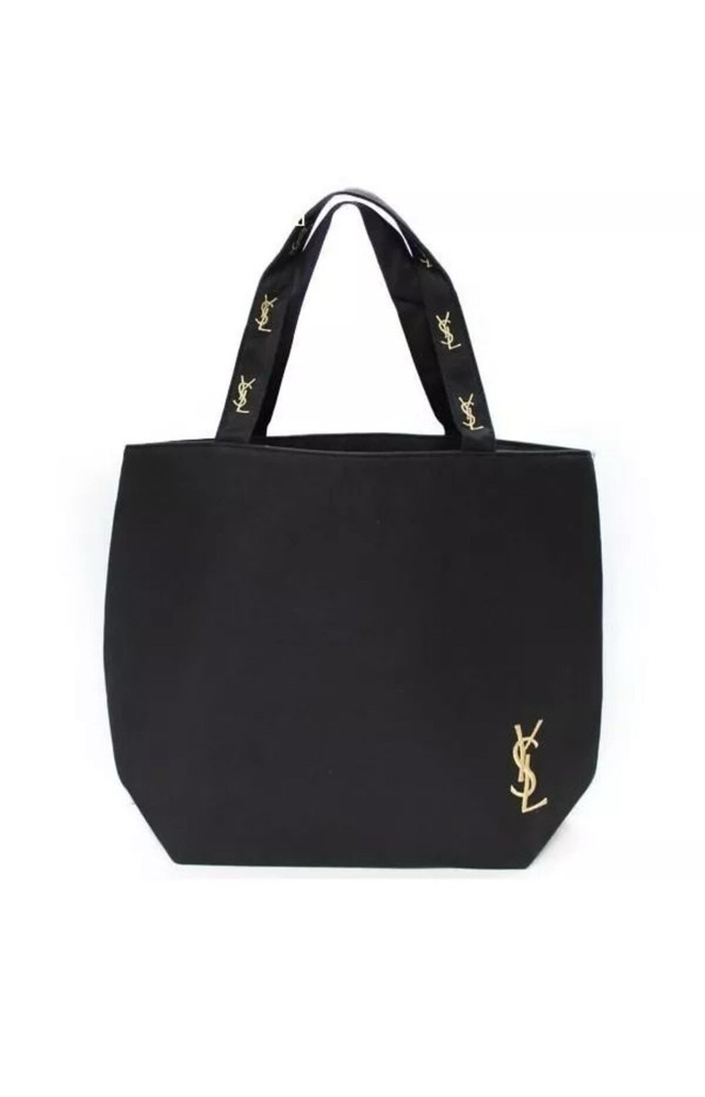 YSL Yves Saint Laurent Tote Bag Black Gold Embroidery Logo Beauty Gift VIP