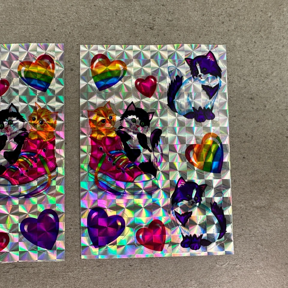 2 Zapatillas De Colección Lisa Frank Pegatina Prisma Gatito Gatito Años 90 Arco Iris Corazón Foto 3 de 4