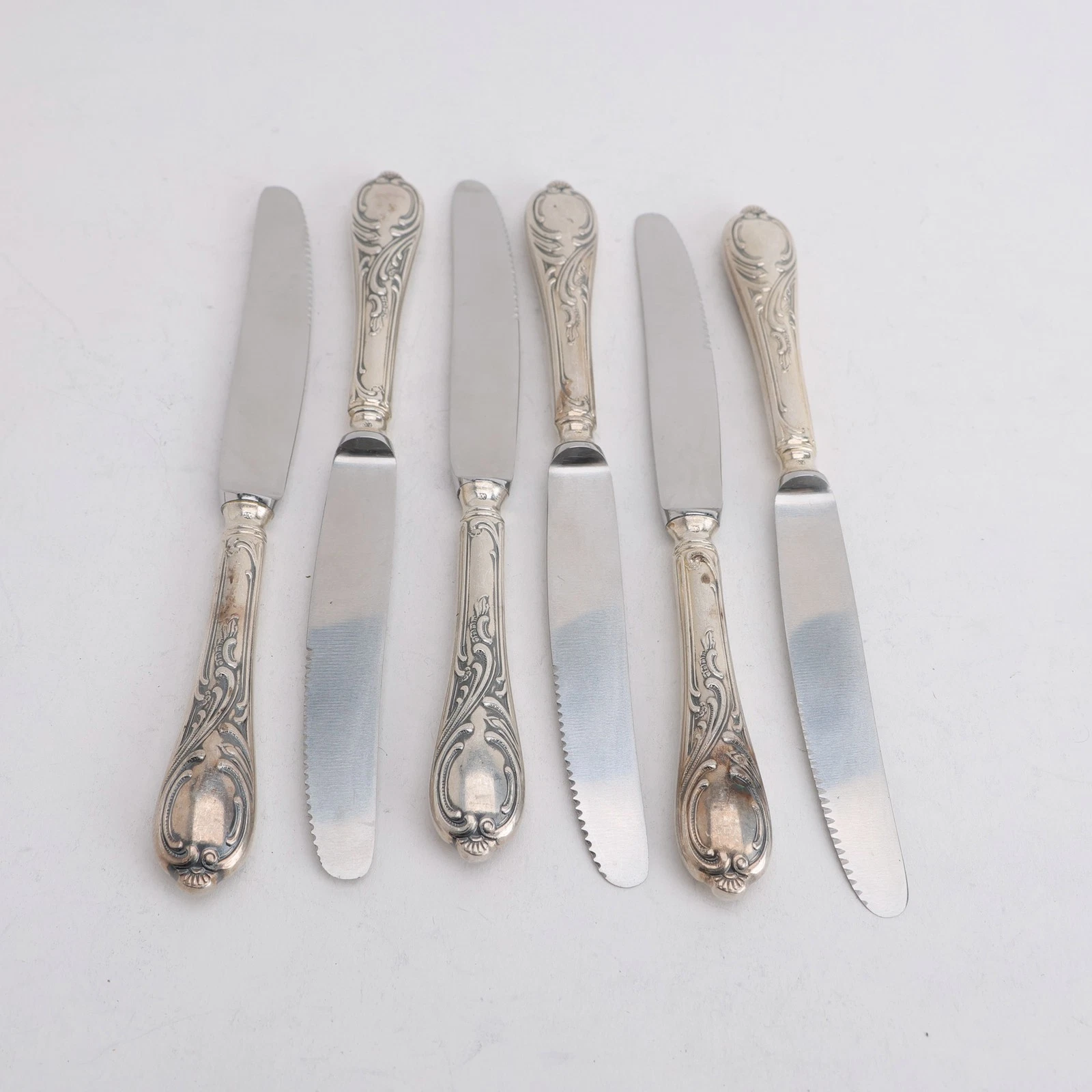 German Crowned K 100 Silverplate Serrated Stainless 7" 6 Small Fruit Knife Set