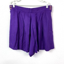 Vintage Gitano Women's Purple Pleated Pull On Culottes Shorts L Lightweight