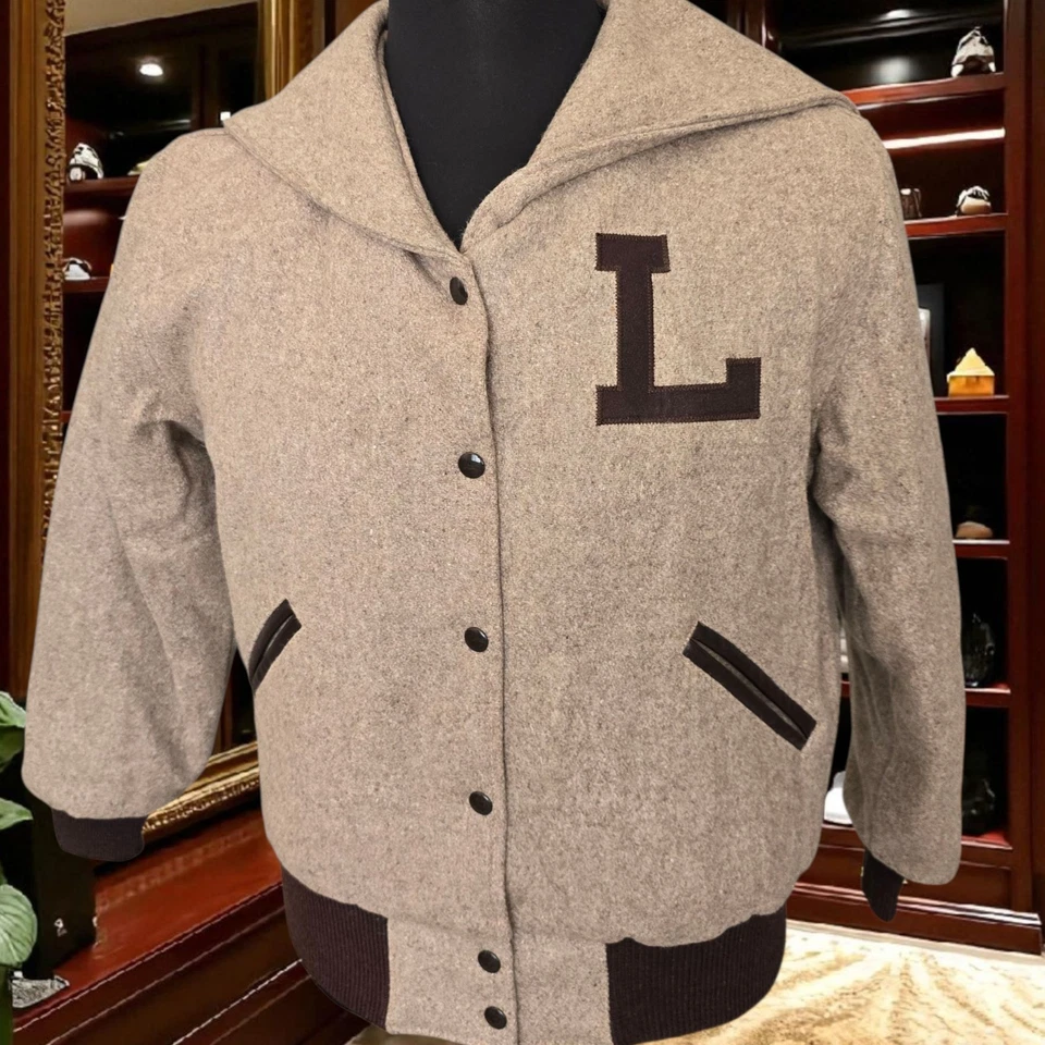 Chaqueta Letterman Vintage Años 60 Talla Grande Cuello Marinero Sin Signos de Uso Foto 3 de 4