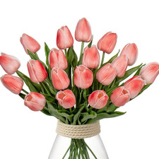 13.5 In. Pink Indoor/Outdoor Artificial Tulips Flower, 20 Pieces
